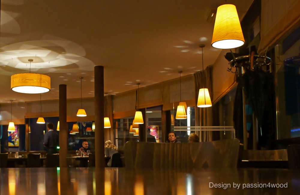 O-ring and small pendant lights in ash wood 1 - restaurant edgar